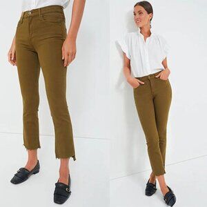 NEW Mother The Insider Crop Step Fray High Rise Straight Jeans Fir Green Size 28